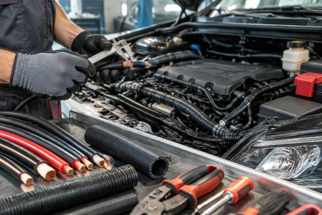 choisissez la bonne section et la gaine adaptée pour votre câble électrique automobile : conseils pratiques pour un montage fiable, sûr et durable.